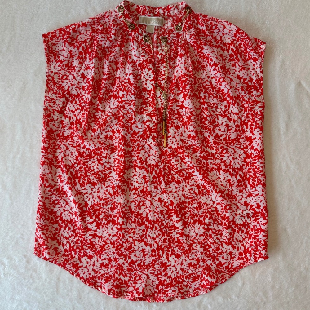 MICHAEL Michael Kors Red Floral Chain Detail Sleeveless Top